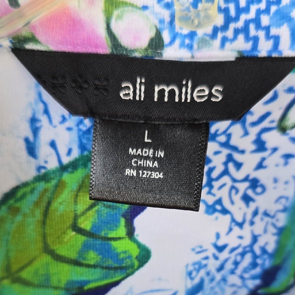 Ali Miles Lemon Floral Print Women's Shirt Jacket Size Large Yellow Blue White - Picture 2 of 16